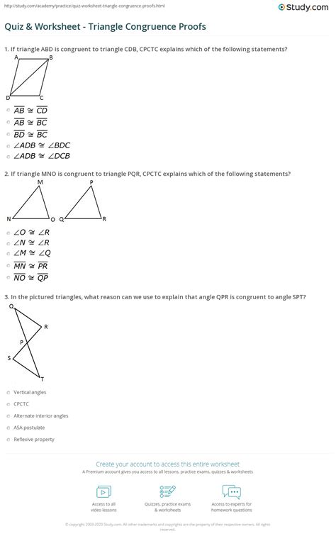 sss<b> Triangle Congruence</b> Worksheet Page I. . Triangle congruence quiz answer key